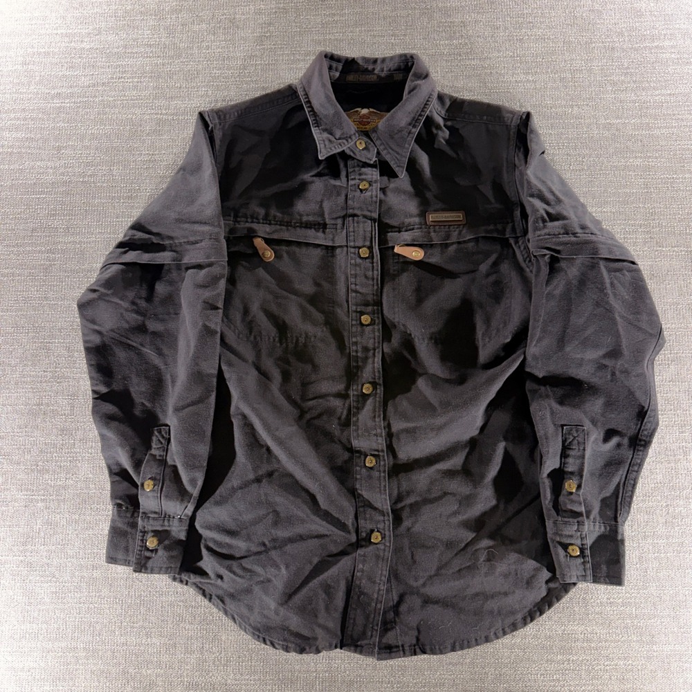 Harley Davidson Convertible Zip Off‎ Sleeve Shirt Small Black Biker Good Cotton